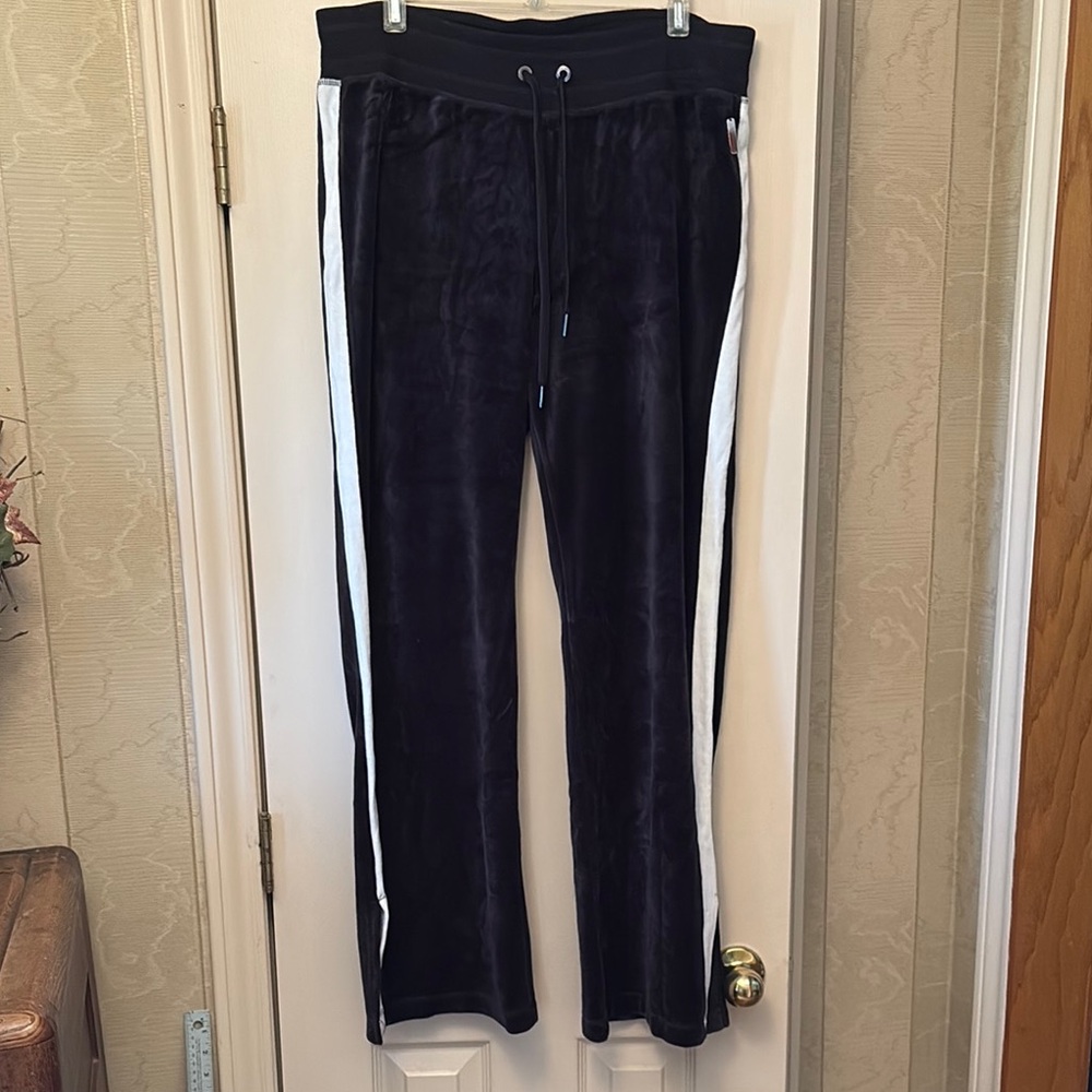 Velour/Velvet Black & White CK Track Pants Wide Split Leg EUC